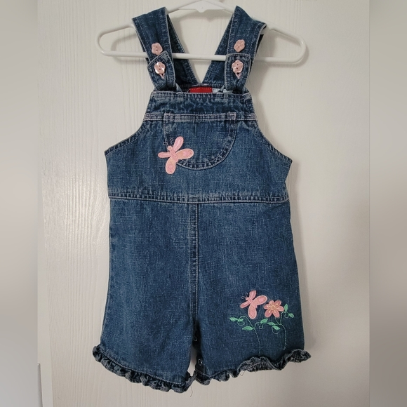 Arizona Jeans Denim Jumper Shorts w/flowers Toddler Girls Sz 24 Months Buttons - Picture 1 of 12